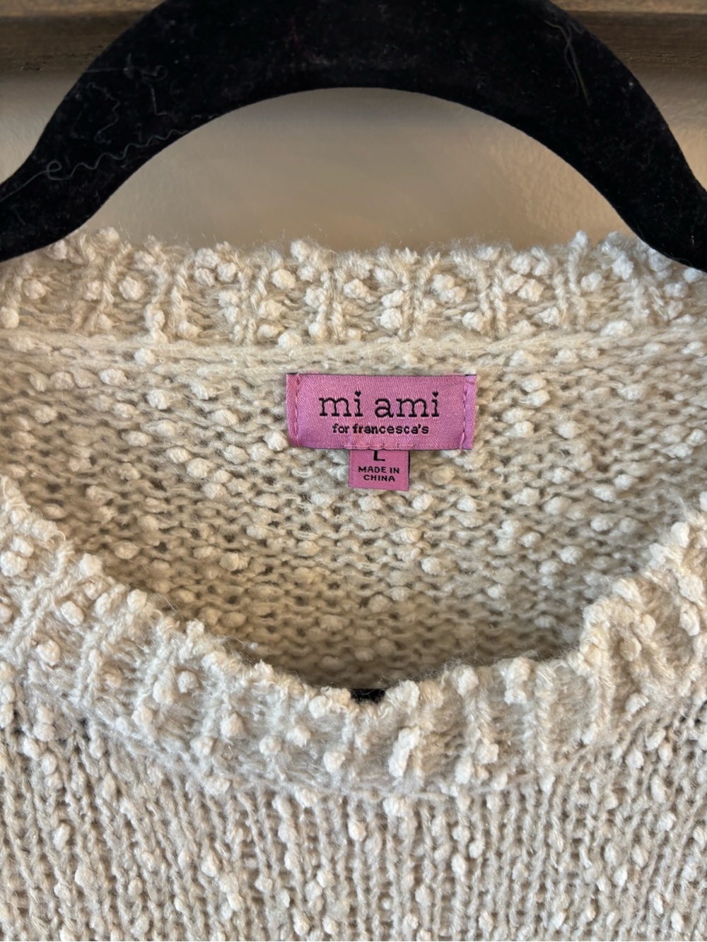 miami Cream Crewneck Sweater with Yellow Argyle Sleeves - Picture 3 of 7